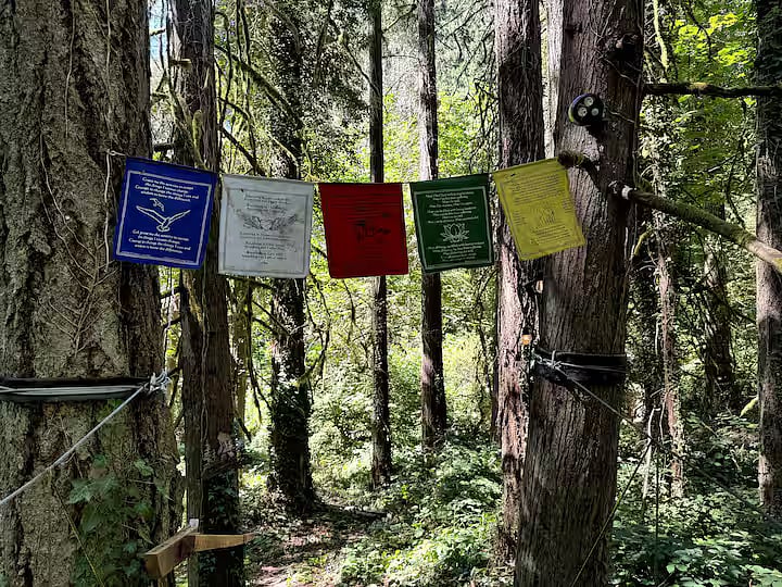 Bottom of Suspension Bridge with wonderful Prayer Flags. 