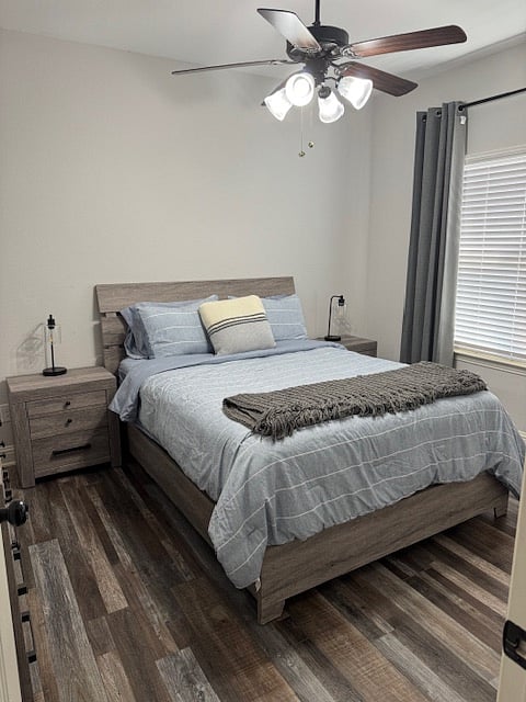 Bedroom 1 with Queen Bed separated from other rooms