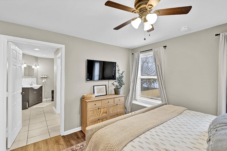 Upstairs Primary Bedroom with King Sized Mattress