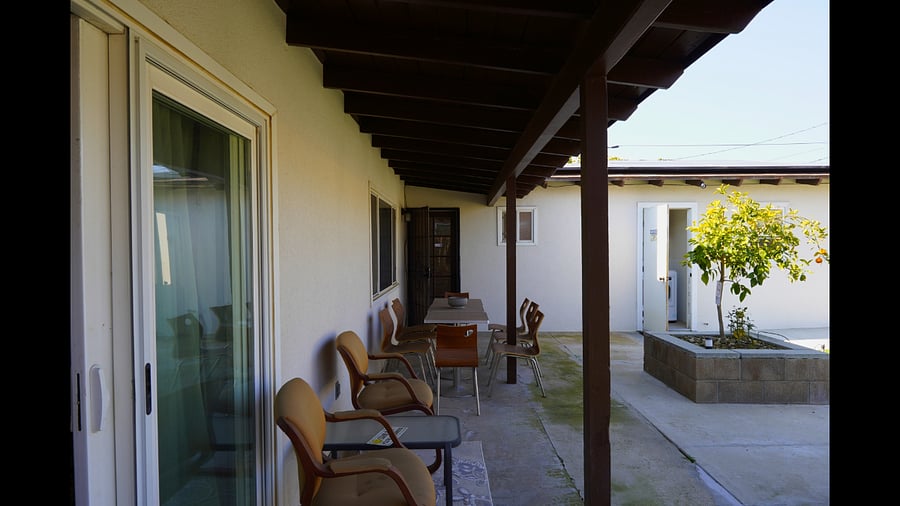 outdoor seating and dining area.