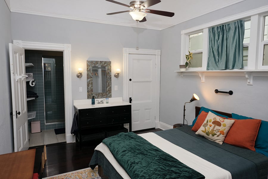The closed door is the shared laundry room (with deadbolt for your privacy).