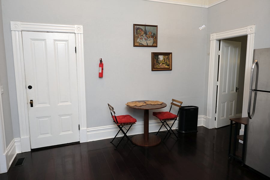 The closed door is the entrance from the front hallway