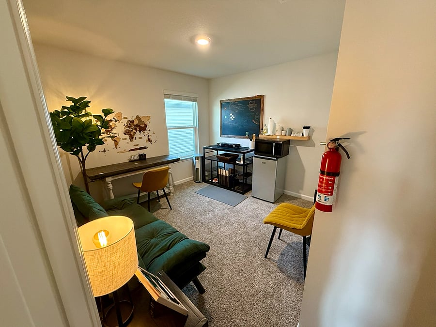 Bedroom studio; has futon study area and kitchen