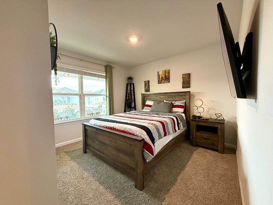 Main bedroom has Television, closet.