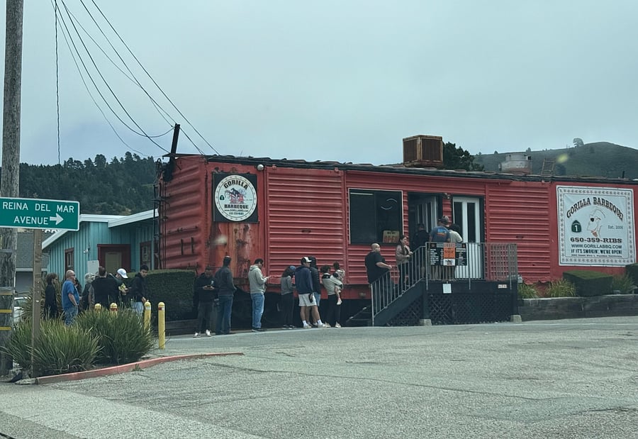 Gorilla BBQ is a destination in Pacifica. It's at the end of our street (0.6 miles away)