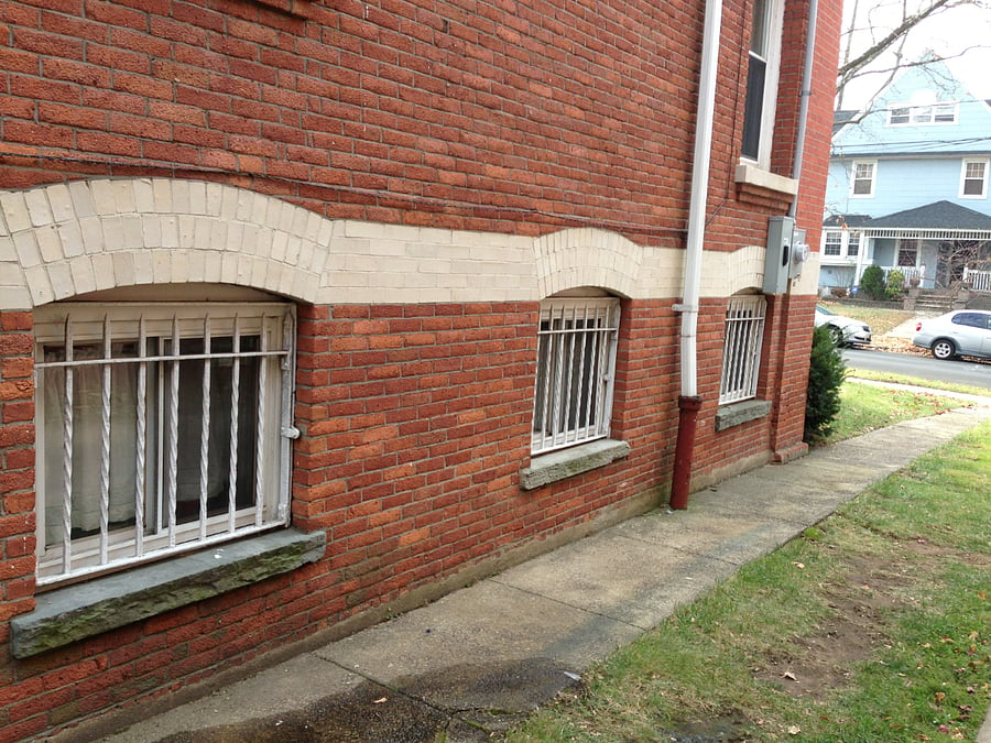 down hill side of house