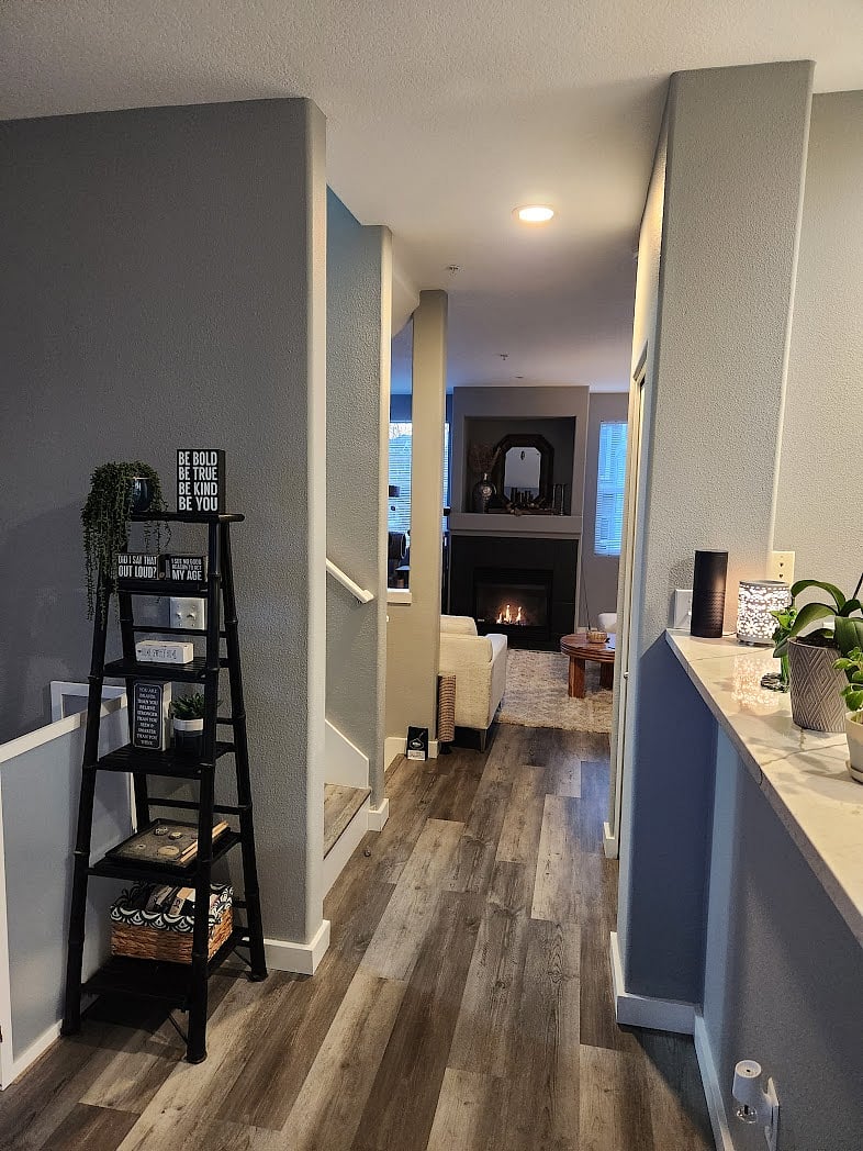 view from dining/kitchen into LR