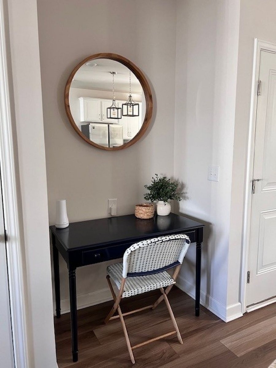This thoughtfully designed workspace provides comfortable seating, convenient storage, and outlets making it an ideal spot for tackling tasks, catching up on emails, or diving into a passion project - all while staying connected to the home's inviting atmosphere.