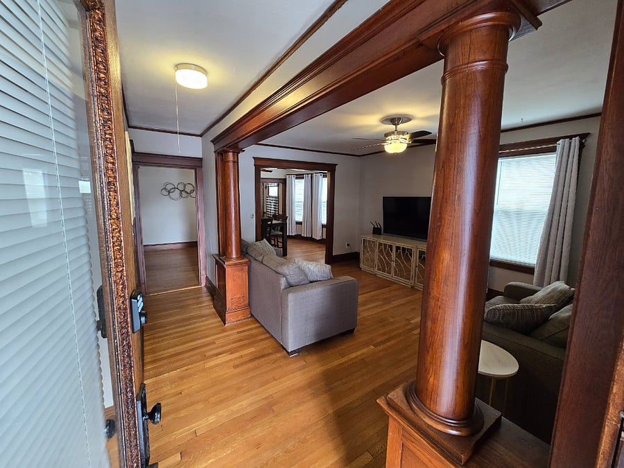 Front entrance view into Hallway and Living Room