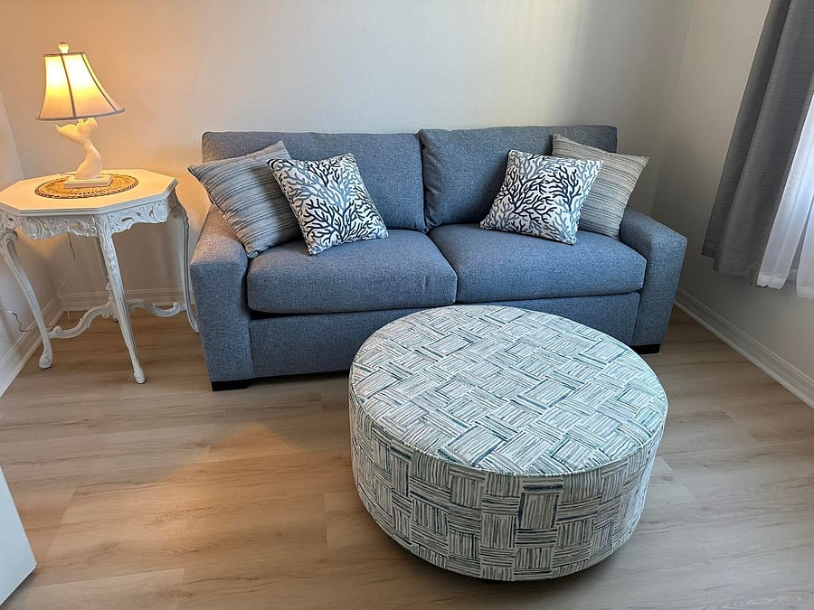 Office with pull out couch and desk.