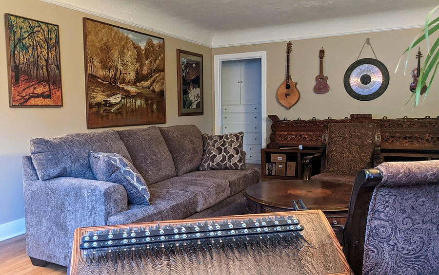 The living room is shared space. I'm a semi pro musician and practice regularly but not loud, very ambient...