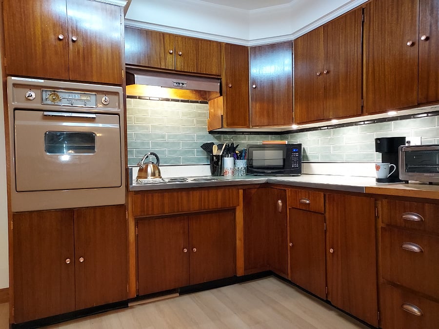 Microwave, 2 coffee makers (one single serve, one drip), toaster oven, blender, hand mixer, crock pot are all present for your use.