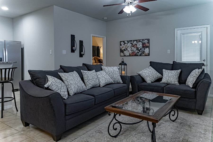 Family Room with comfy Sofa and Loveseat