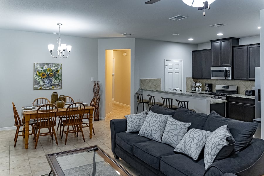 Open Floor Plan with Family Room, Kitchen, & Dining Area
