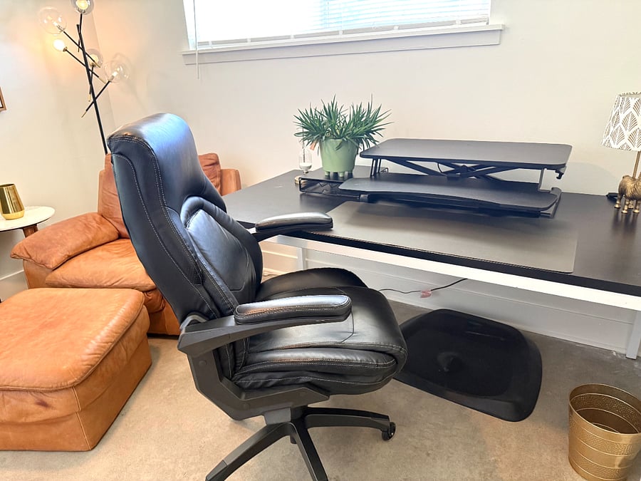 Bedroom # 3: Can be configured with a bed or as an office (as depicted: sit/stand desk, standing pad, and office chair) 