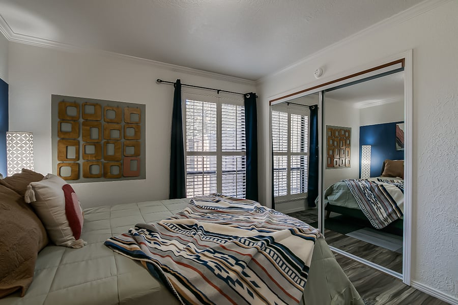 Blackout curtains and built-ins in closet