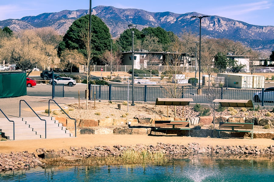 View of the complex from Winrock Town Center.  Our beautiful mountains are in the background.