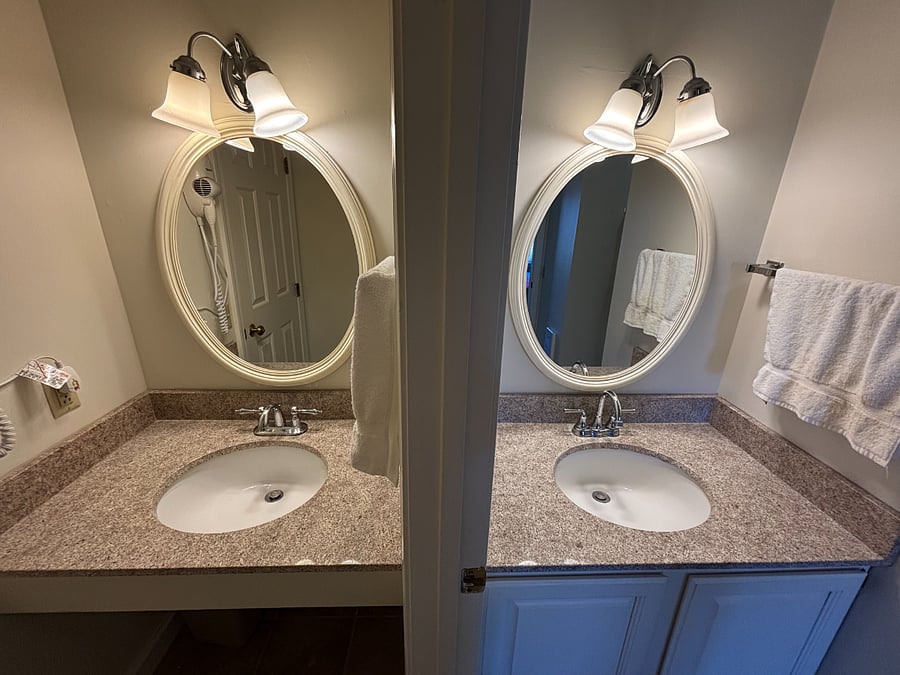 Separate, Spacious Vanities with Great Lighting - No Need to Share!