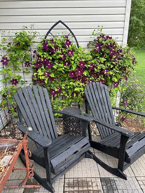 Comfy back yard patio tucked away to enjoy nature.