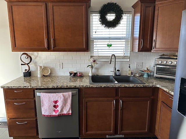 Clean kitchen food prep space.