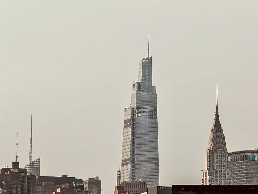 Manhattan skyline view from the living room's terrace.