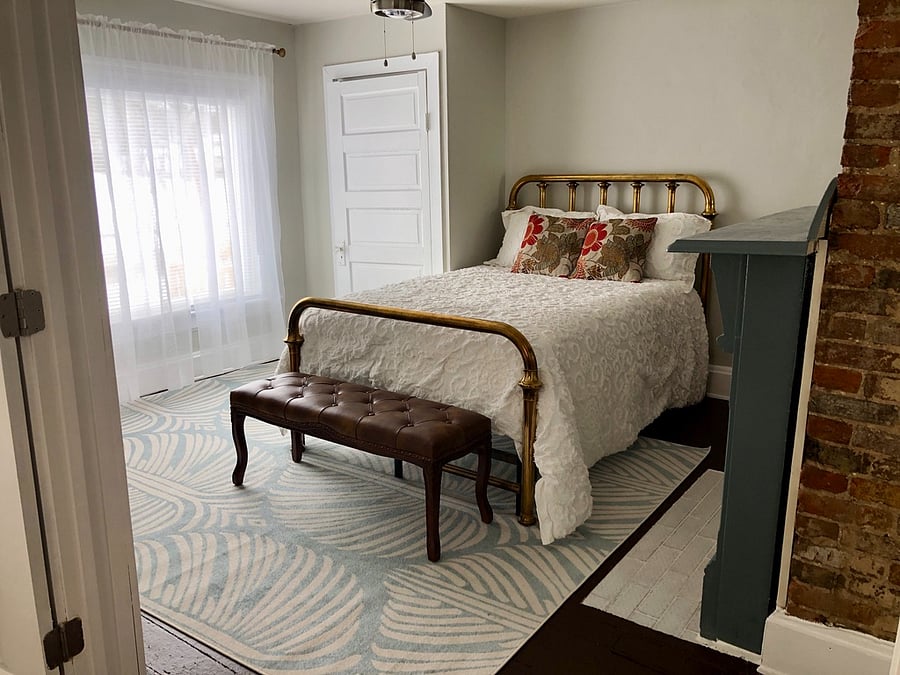 Front bedroom has a full-sized bed, new memory foam mattress. Ceiling fan for comfort. Closet and full-sized dresser for storage.