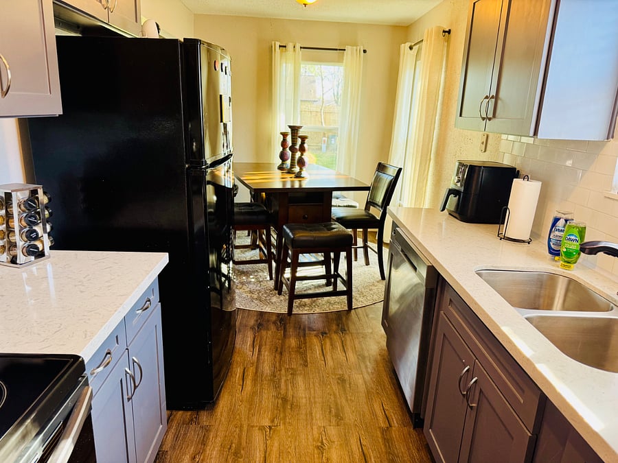 Eating area as seen from the kitchen