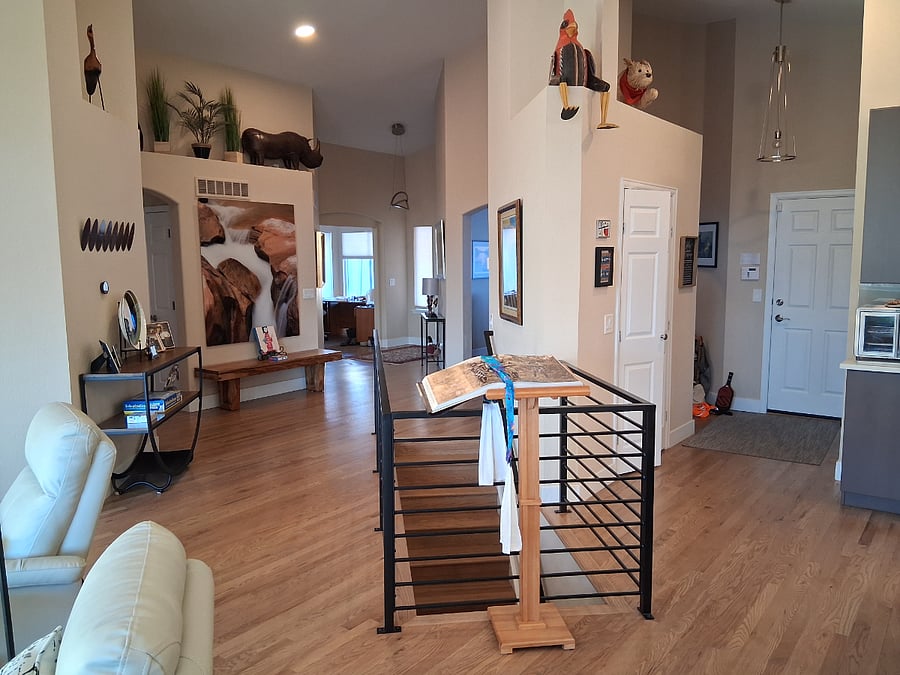 Large living area and kitchen open to one another.