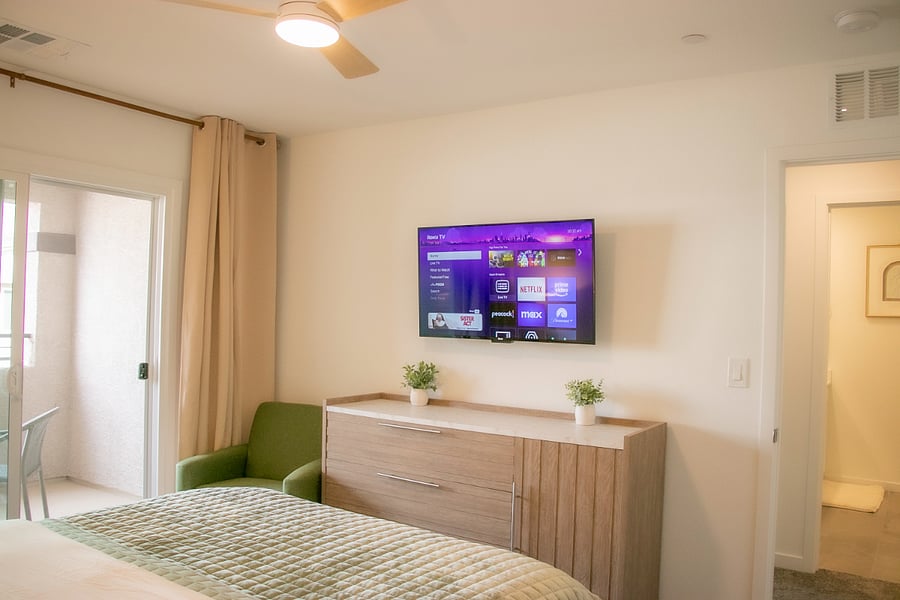 2nd Floor: 2nd Bedroom with Queen Size Bed, 50" Smart TV, & Private Balcony