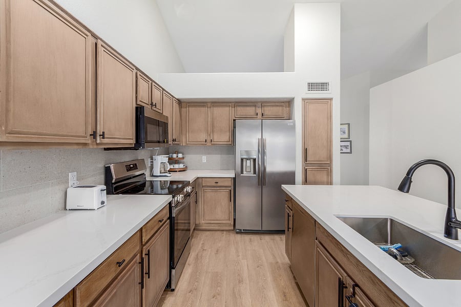 Coffee Maker, Toaster, Cleaning Supplies, Cookware, Plates, Glassware, Silverware All Provided