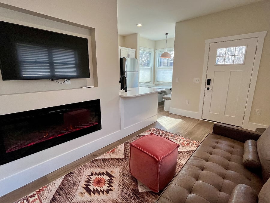 Pink House swivel mount TV (you can watch from the bedroom!) and electric fireplace