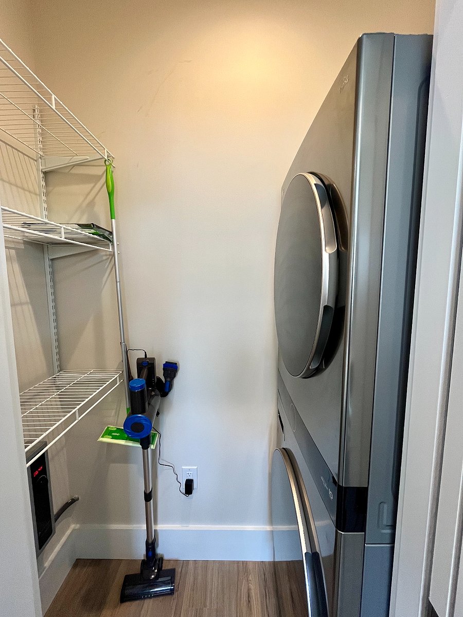 Pink House Stacked Washer/Dryer in pantry