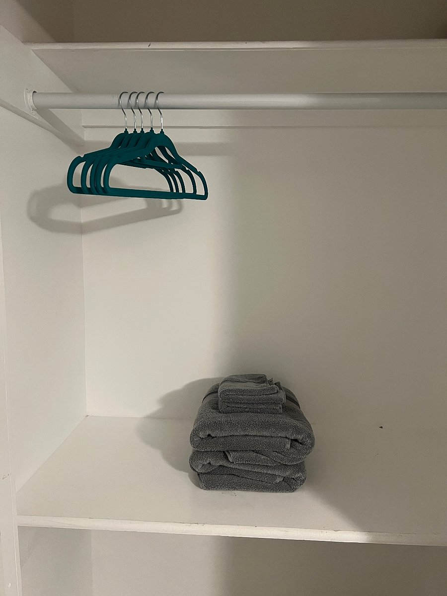 Closet space in each bedroom, hangers and towels available