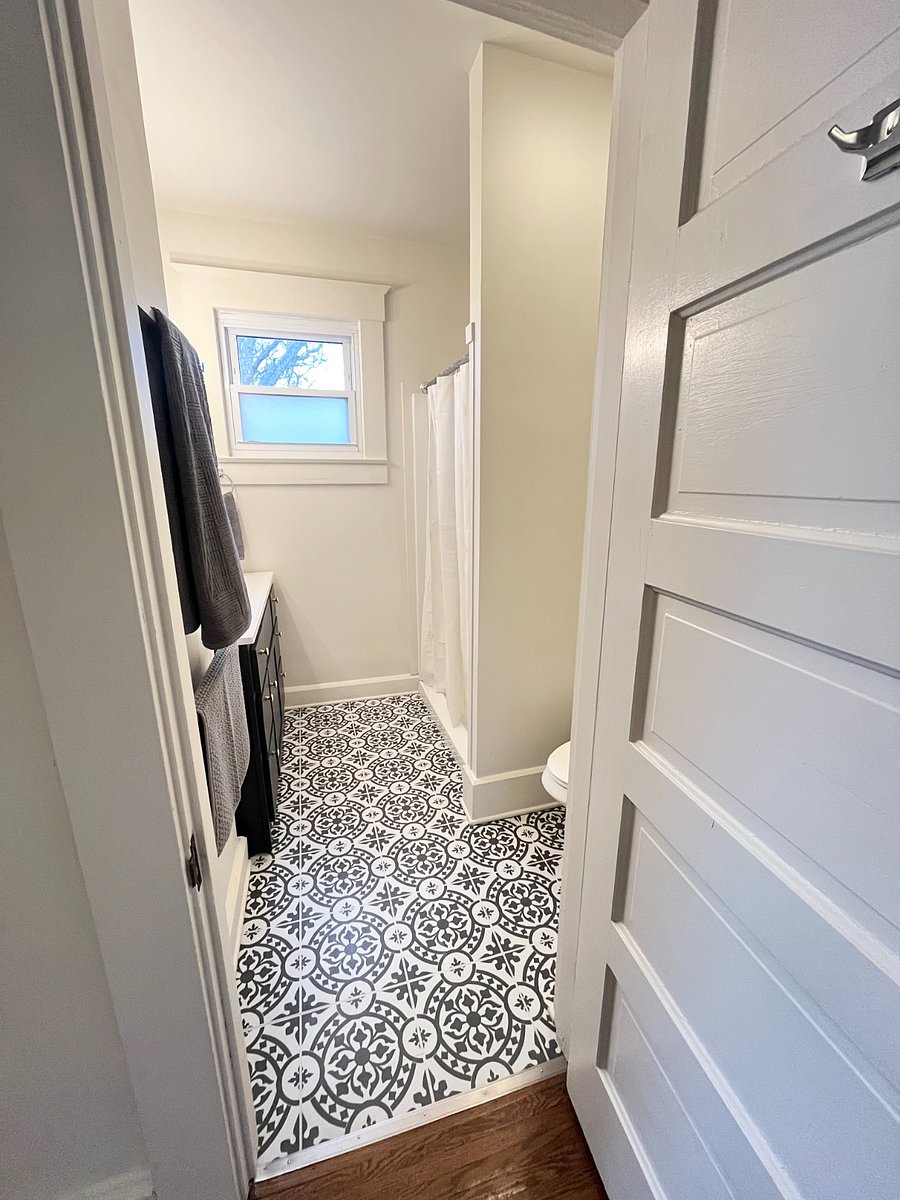 view from hallway into bathroom