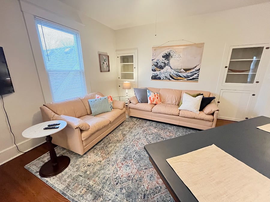 spacious living room with full sized couch AND loveseat