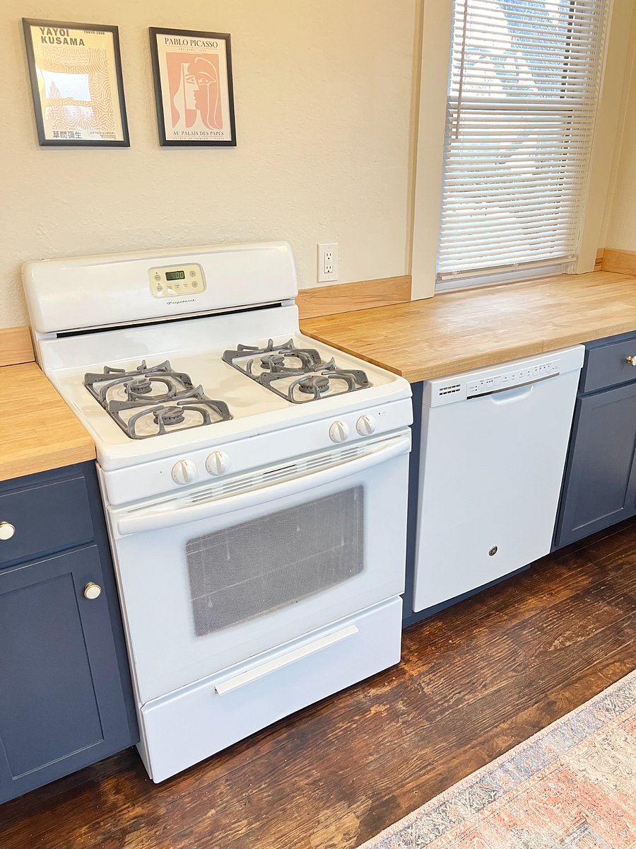 fully working, full sized gas range and dishwasher