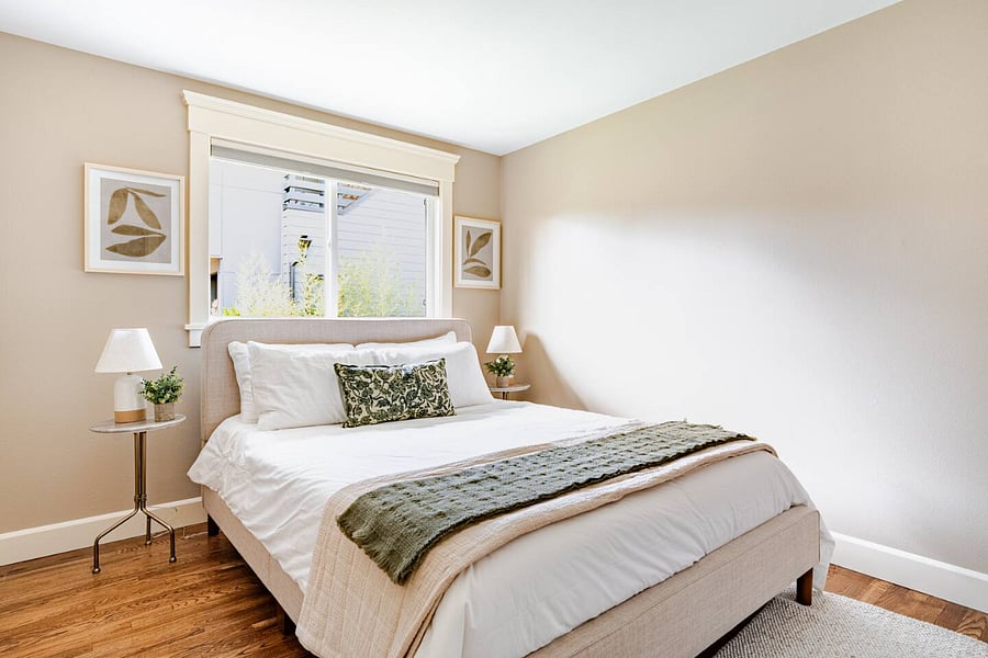 3rd bedroom upstairs has a queen bed, but can be rearranged to hold a twin bed, office desk and sofa/futon as well.