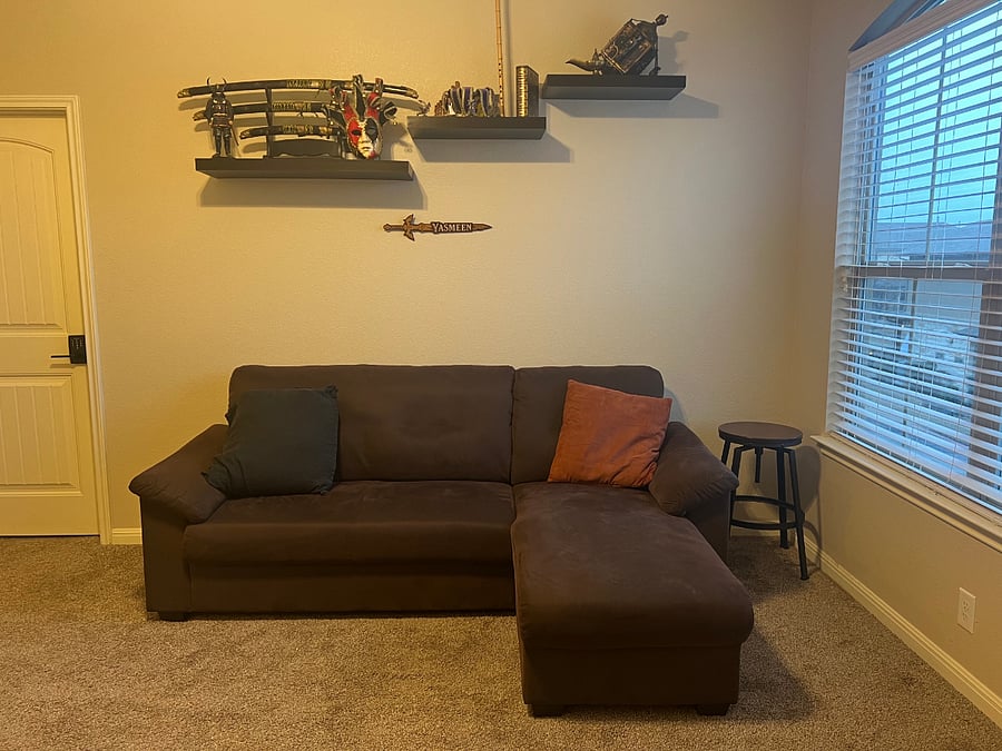 Your private, chill-out loft area with workspace and couches.