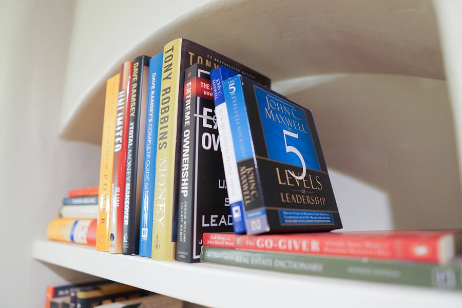 Library with different genres of self help books