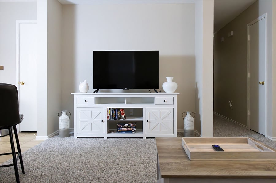 Living Room Has a Smart TV Enabled for Your Favorite Streaming Services