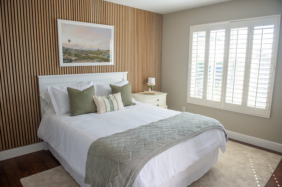 Queen Bed- Brand New Mattress- View of the pool and waterfall.