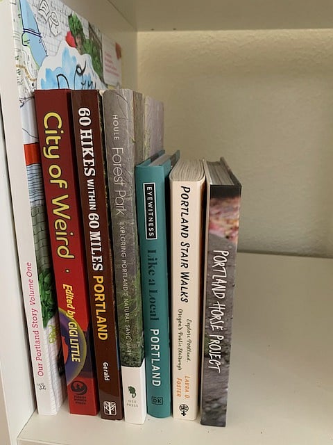 Portland guide books in the private office.
