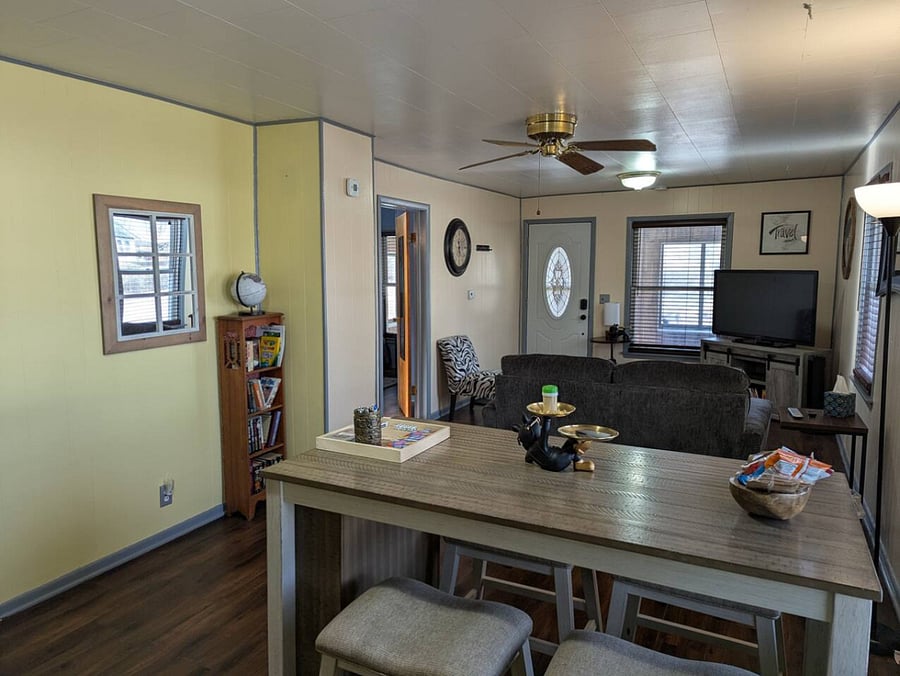 Dining area and living room.