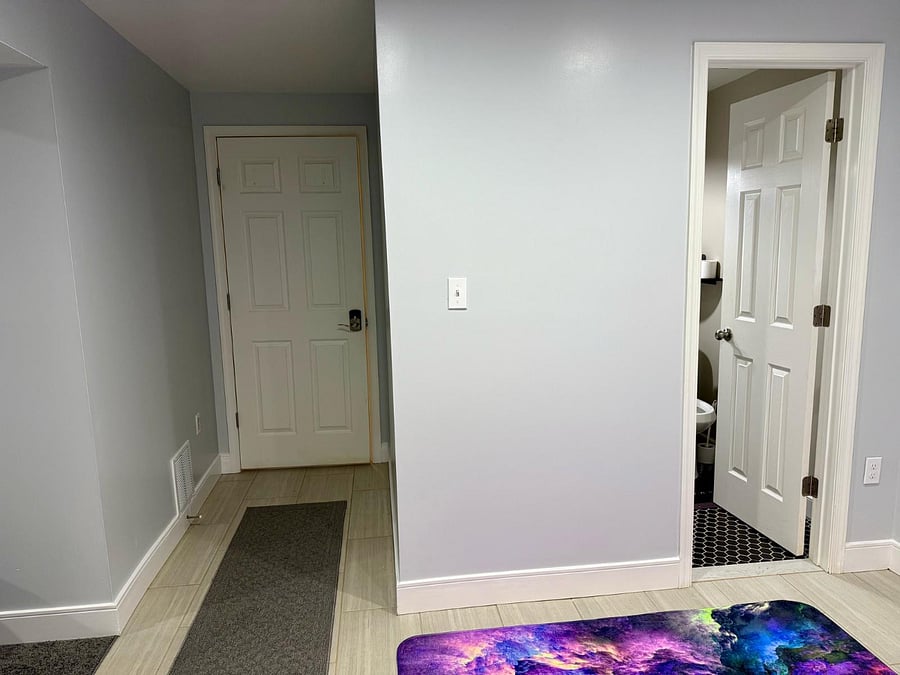 Entrance and exit form shared space and front on the house