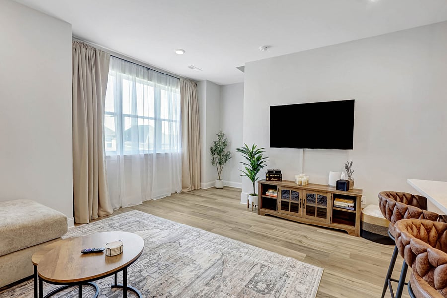 Smart TV with Black Out Curtains