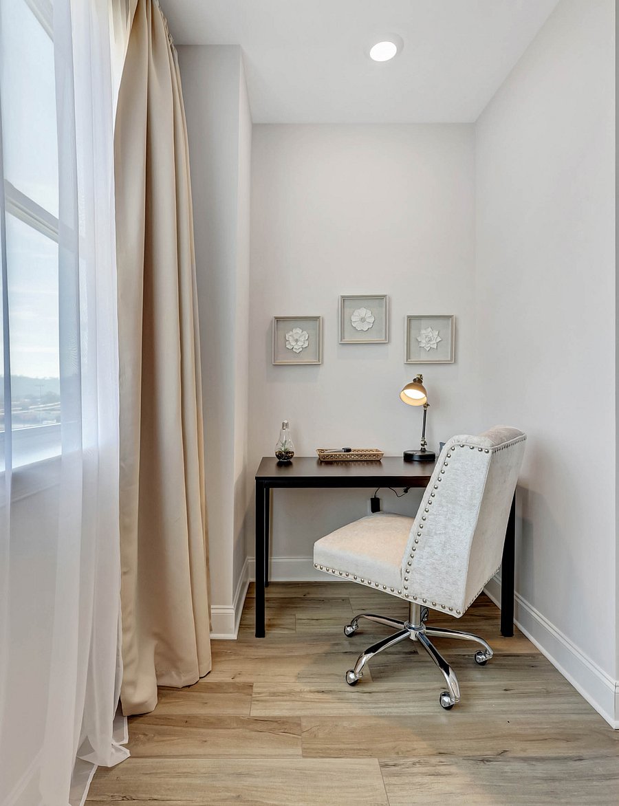 Desk Area with Task Lamp and Charging Station