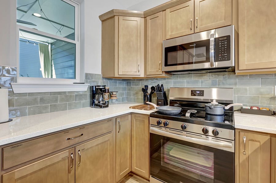 Full Kitchen with Baking and Cooking Tools Plus Coffee Maker, Pour Over, Electric Kettle  