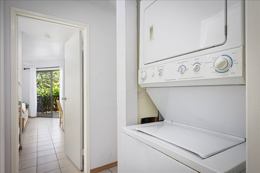 Private washer/dryer with laundry soap.