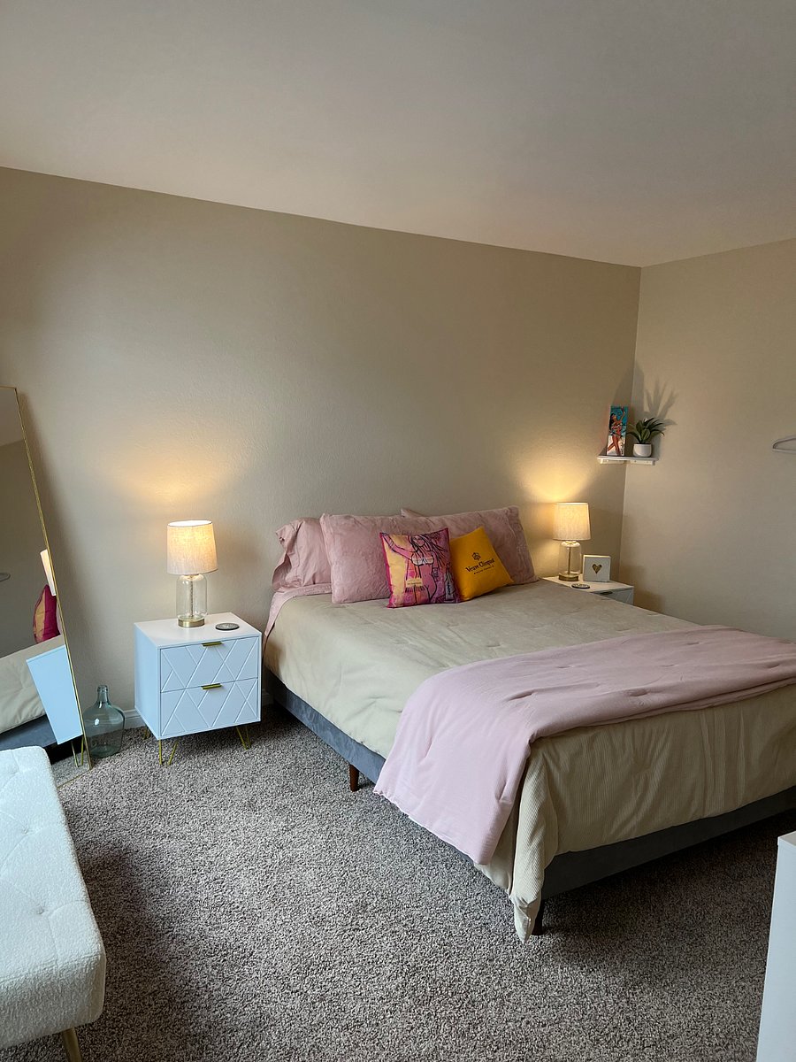 Guest bedroom with adjoining bathroom.