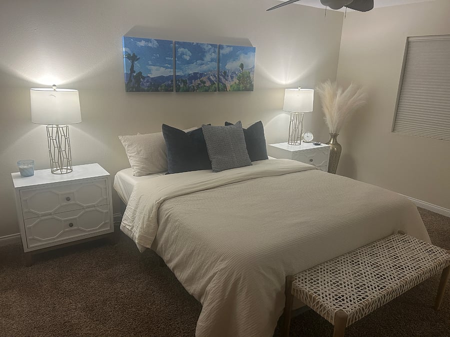 Master bedroom with golf course view. Brand new California King mattress and furniture.